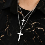 Starlight Aura Dual-Texture Sterling Silver Cross Pendant Necklace