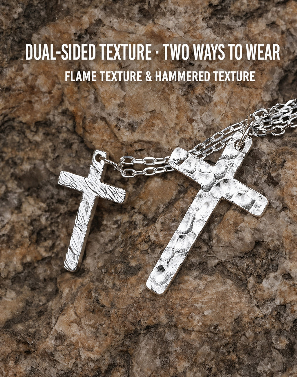 Starlight Aura Dual-Texture Sterling Silver Cross Pendant Necklace