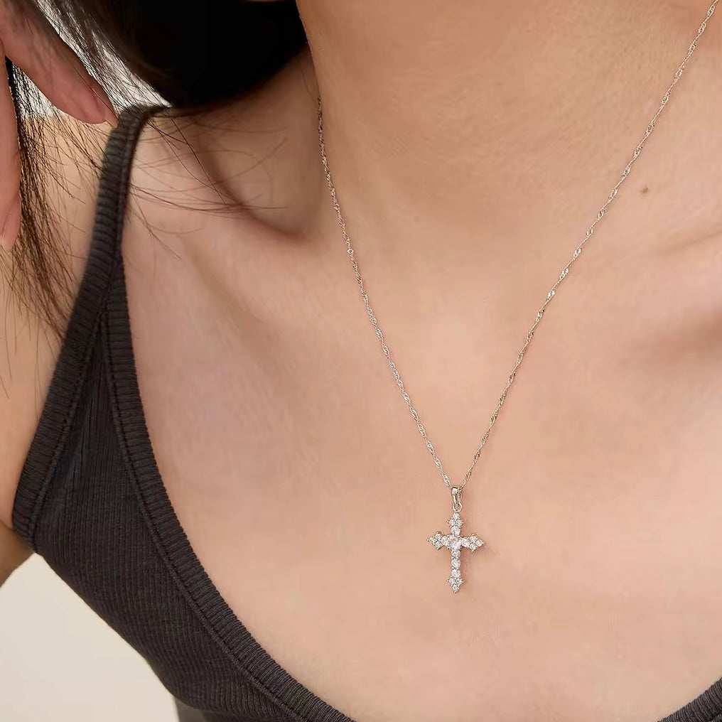 Starlight Aura Celestial Grace Cross Necklace