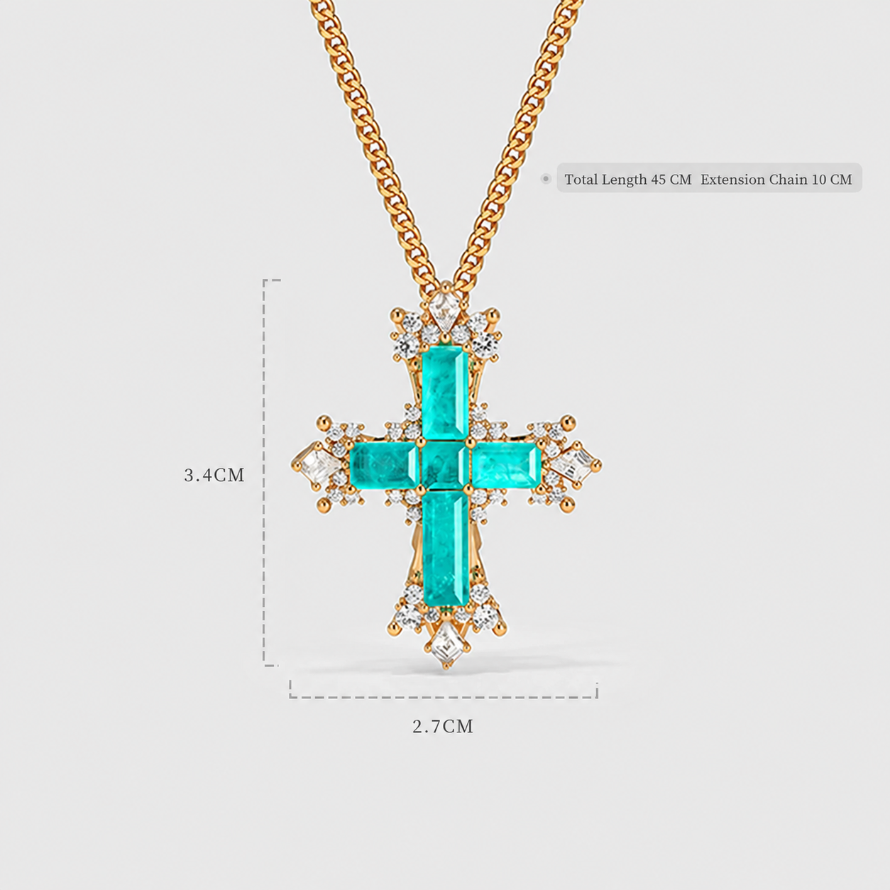 Luxury Paraiba Cross Necklace with Gold Chain and Sparkling Cubic Zirconia Accents