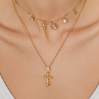 Vintage Gold Cross Pendant Necklace with Sparkling Cubic Zirconia