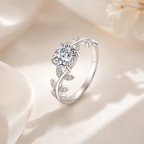 Laurel Branch Moissanite Ring – 925 Sterling Silver Adjustable Leaf Engagement Ring for Women