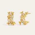 Golden Bloom Floral Zircon Hoop Earrings