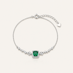 Emerald Green Halo Sterling Silver Bracelet Light Luxury High-End Diamond