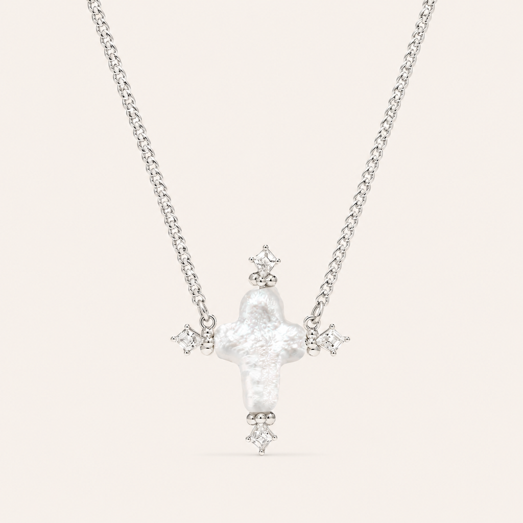 Ocean-Inspired Baroque Pearl Cross Pendant Necklace for Women