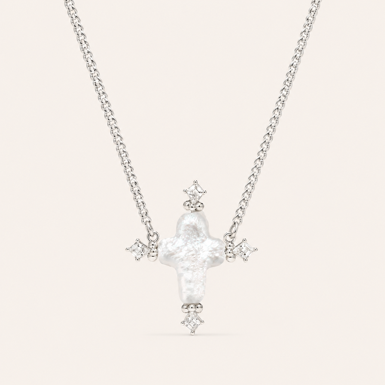 Ocean-Inspired Baroque Pearl Cross Pendant Necklace for Women