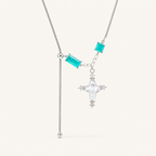 Baroque Cross Color-Block Slider Necklace with Paraiba Stone & Pearl Pendant