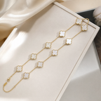 18K Gold-Plated Mother-of-Pearl Four-Leaf Clover Station Necklace