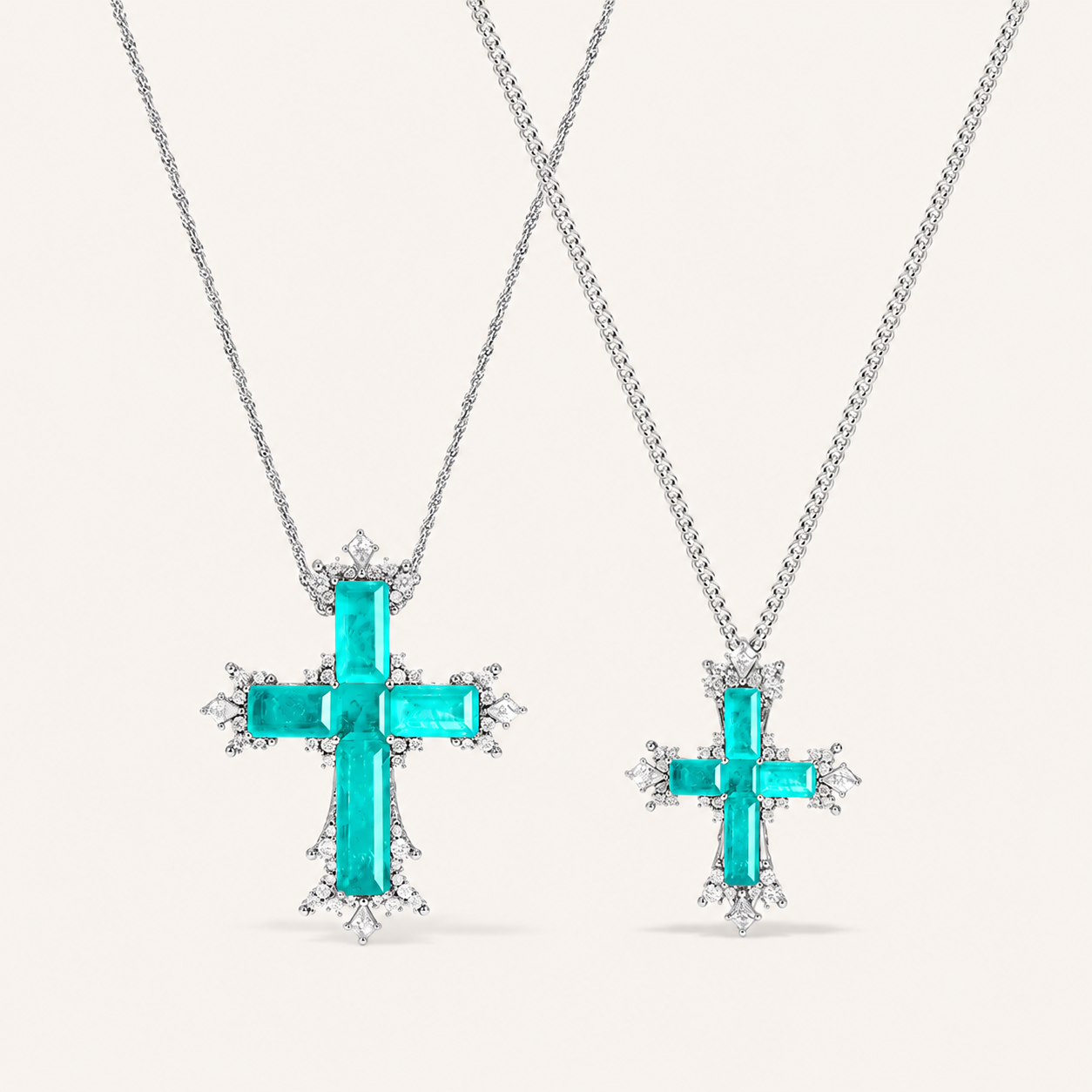 Luxury Paraiba Cross Necklace with Gold Chain and Sparkling Cubic Zirconia Accents