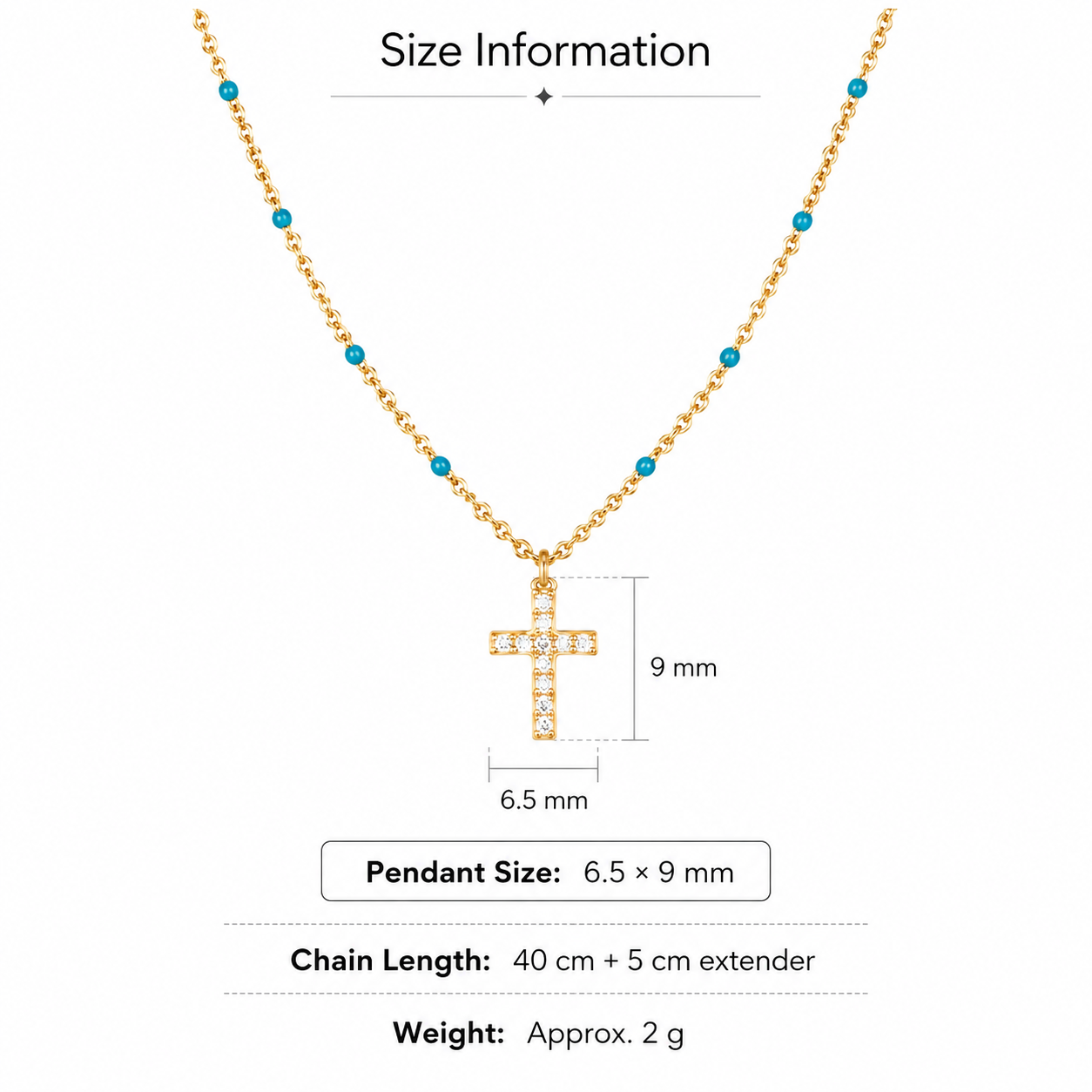 Cross Pendant Necklace with Turquoise Beads – Sparkling Crystal Chain Jewelry