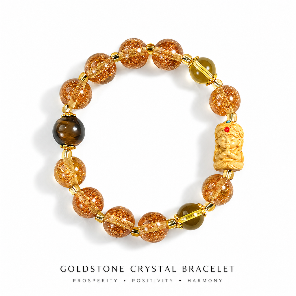 Golden Rutilated Quartz & Tiger Eye Prosperity Bracelet – Handmade Lucky Crystal Beaded Bracelet for Wealth and Positive Energy