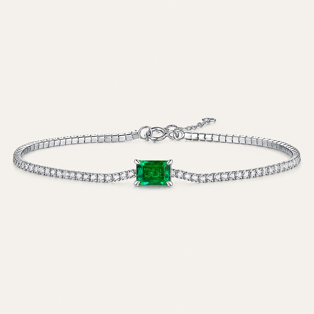 Emerald Elegance Bracelet — 925 Sterling Silver Square-Cut Lab Emerald Bracelet for Women