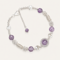 Amethyst Cat Eye Bracelet — 925 Sterling Silver Adjustable Bracelet with Purple Crystal Beads Twisted Wire Wrap | Bohemian Spiritual Jewelry for Women