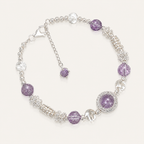 Amethyst Cat Eye Bracelet — 925 Sterling Silver Adjustable Bracelet with Purple Crystal Beads Twisted Wire Wrap | Bohemian Spiritual Jewelry for Women