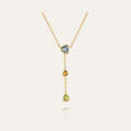 S925 Silver Three-Stone Drop Necklace with Sky Blue & Citrine – Lariat Style Pendant