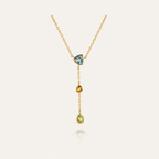 S925 Silver Three-Stone Drop Necklace with Sky Blue & Citrine – Lariat Style Pendant