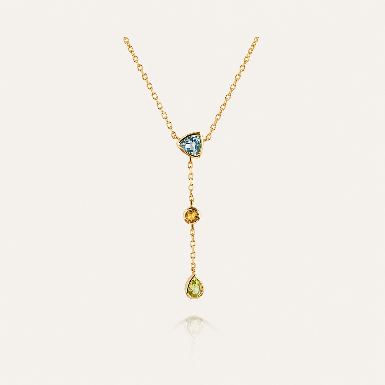 S925 Silver Three-Stone Drop Necklace with Sky Blue & Citrine – Lariat Style Pendant