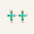 Sparkling Paraiba Cross Statement Earrings with Cubic Zirconia Accents
