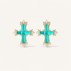 Sparkling Paraiba Cross Statement Earrings with Cubic Zirconia Accents