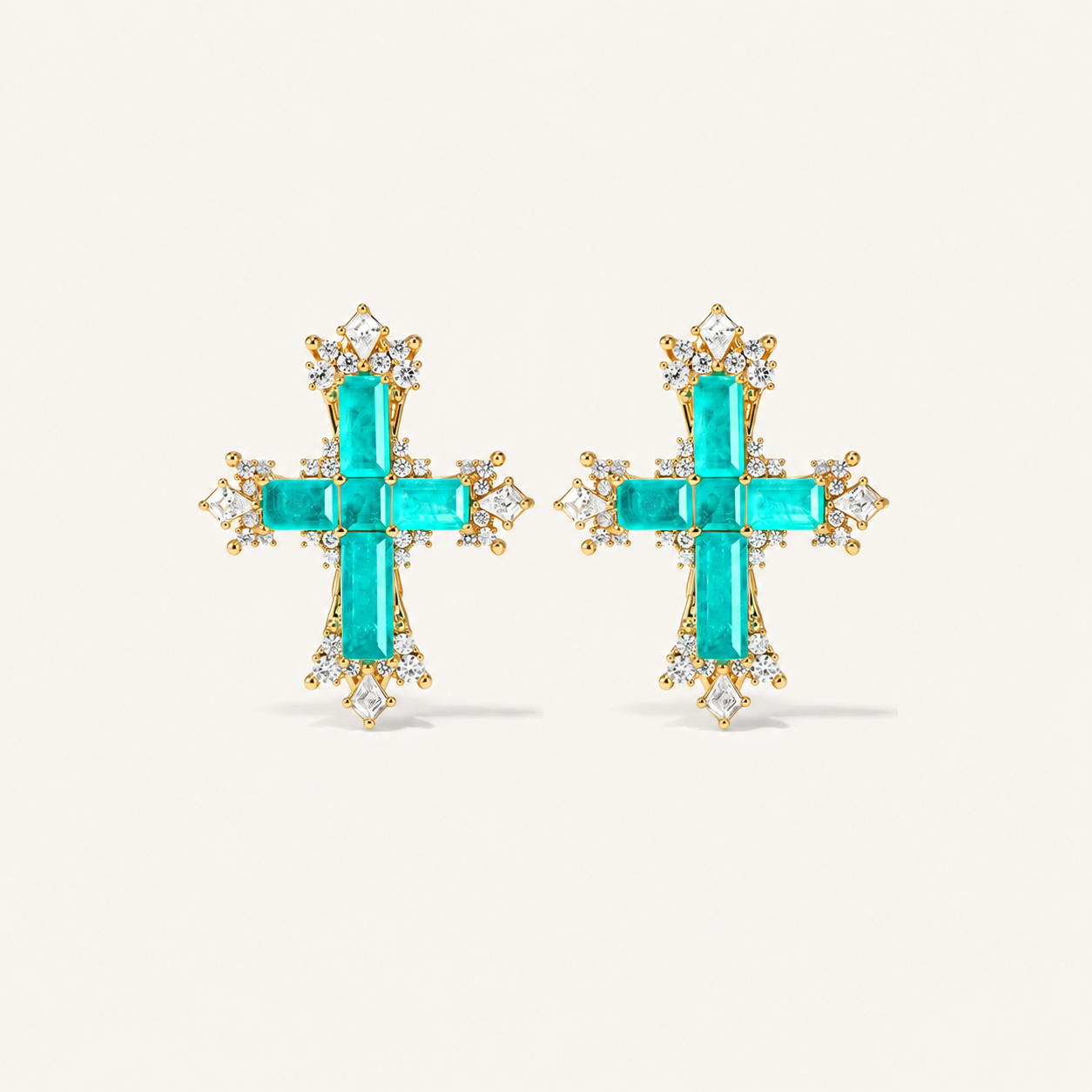 Sparkling Paraiba Cross Statement Earrings with Cubic Zirconia Accents