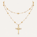 Starlight Aura Layered Cross Pearl Necklace