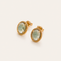 Green Amethyst Stud Earrings — S925 Sterling Silver 14K Gold Plated Oval Faceted Prasiolite Earrings with Milgrain Detail | Vintage Elegant Jewelry for Women