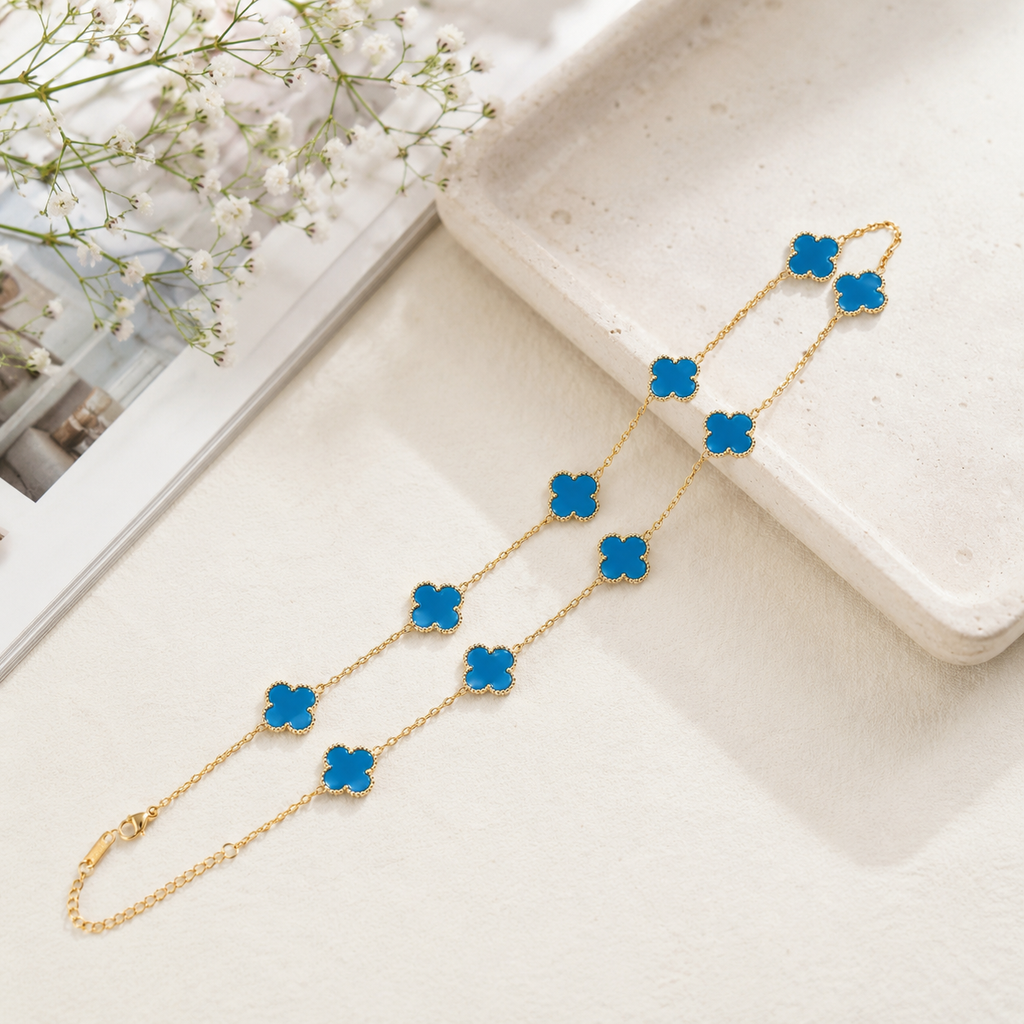 18K Gold-Plated Mother-of-Pearl Four-Leaf Clover Station Necklace