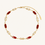 Vintage Red & Green Agate Horsebit Collarbone Necklace with Polished Metal Links