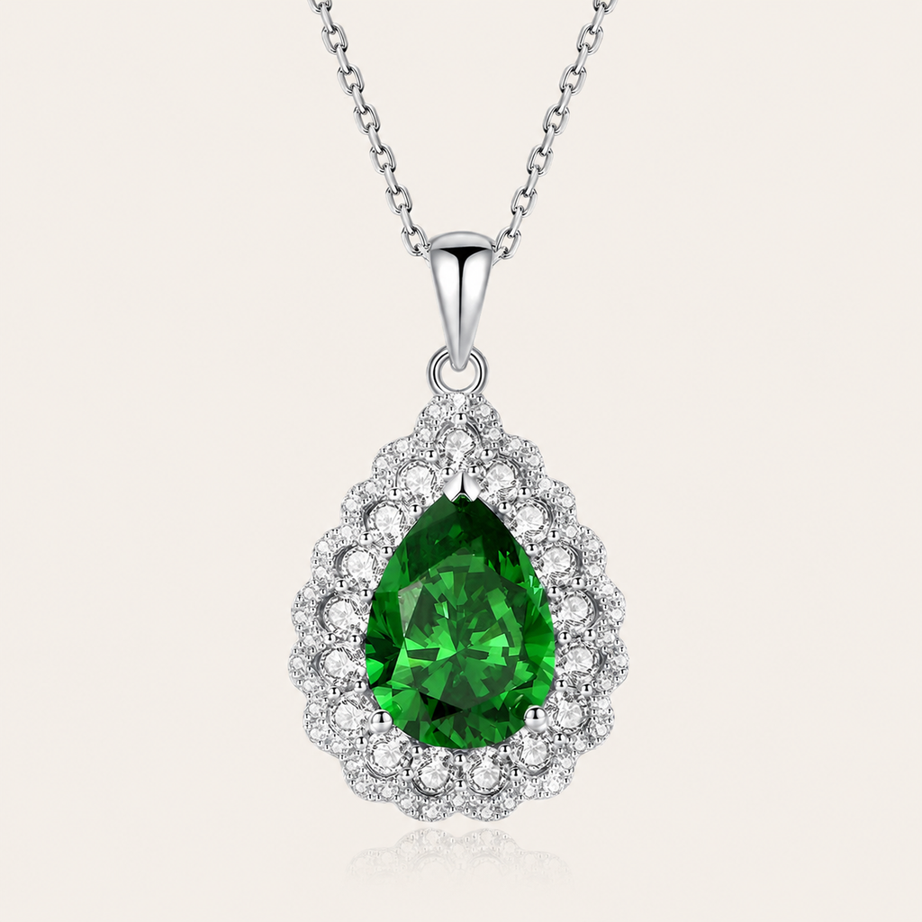 Teardrop Halo Pendant Necklace – Vintage Inspired Crystal Jewelry