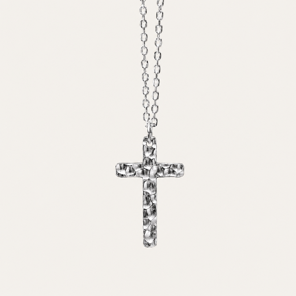 Starlight Aura Dual-Texture Sterling Silver Cross Pendant Necklace