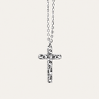 Starlight Aura Dual-Texture Sterling Silver Cross Pendant Necklace
