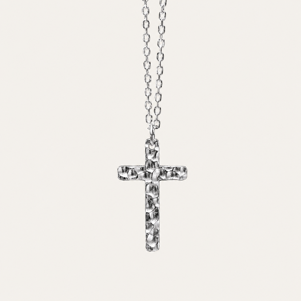 Starlight Aura Dual-Texture Sterling Silver Cross Pendant Necklace