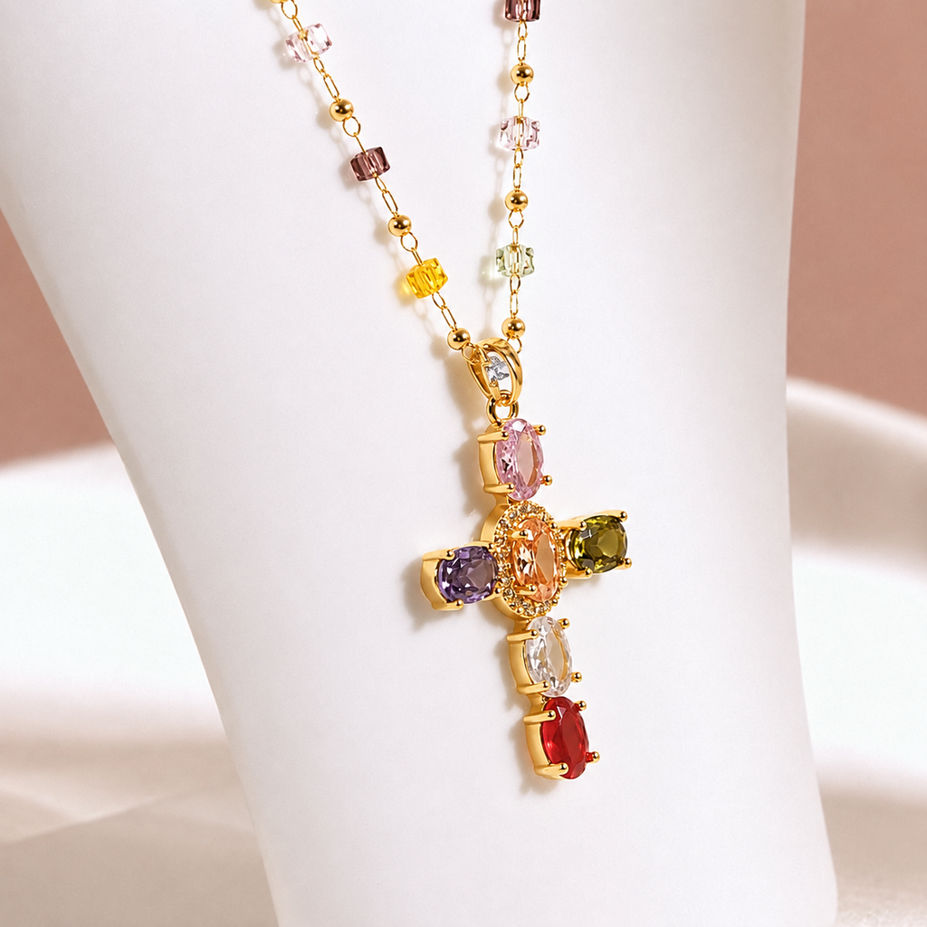 Radiant Spectrum Cross Pendant Necklace
