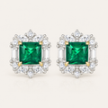 Emerald Blossom Stud Earrings — 925 Sterling Silver Flower Cluster Earrings with Emerald-Cut Gemstone | Luxury Floral Jewelry for Women