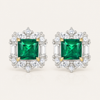Emerald Blossom Stud Earrings — 925 Sterling Silver Flower Cluster Earrings with Emerald-Cut Gemstone | Luxury Floral Jewelry for Women