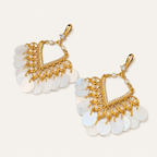 Elegant Vintage Shell Tassel Earrings with Pearl Accents and Sparkling Crystal Details