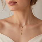 S925 Silver Three-Stone Drop Necklace with Sky Blue & Citrine – Lariat Style Pendant