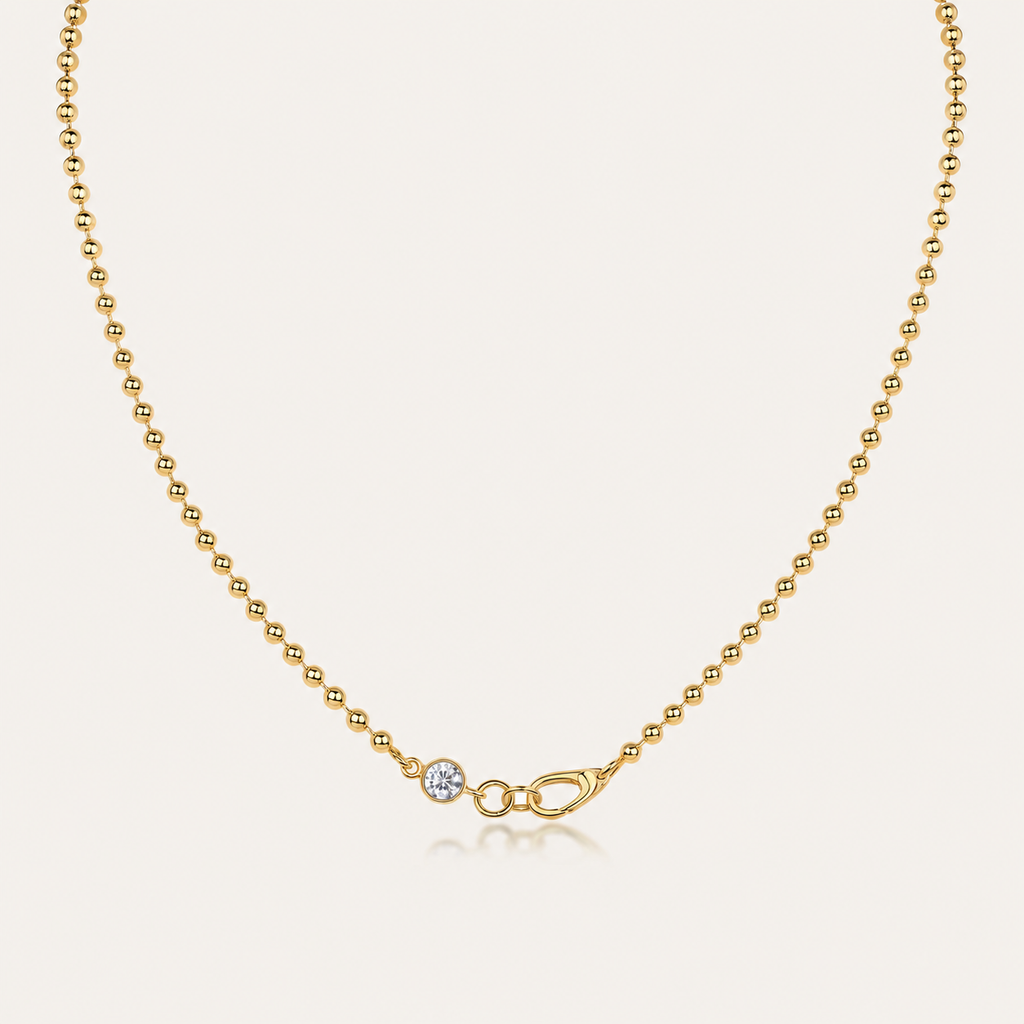 Aurora Bead Ball Chain Necklace with Moissanite Accent – 925 Sterling Silver Minimalist Luxury Jewelry