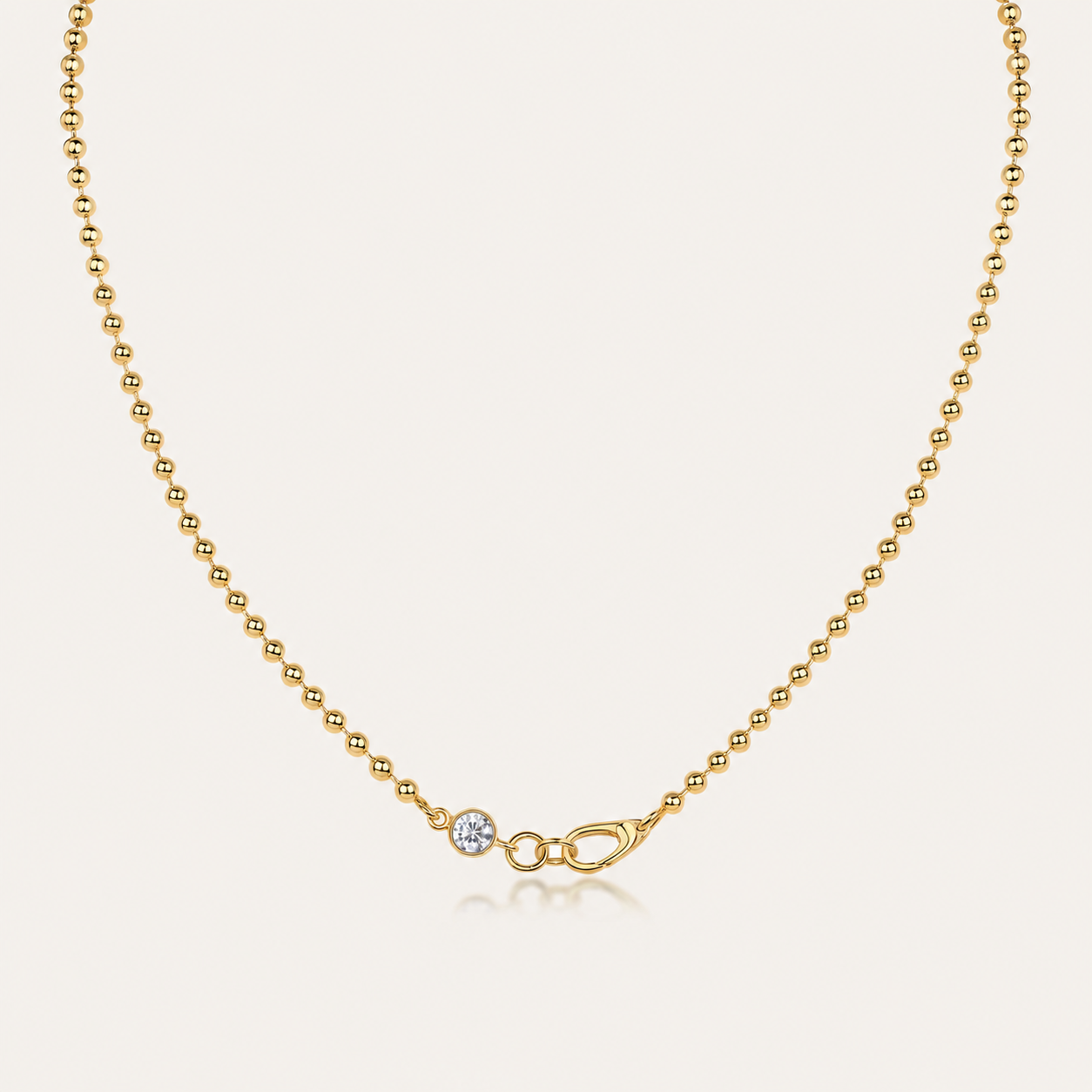 Aurora Bead Ball Chain Necklace with Moissanite Accent – 925 Sterling Silver Minimalist Luxury Jewelry