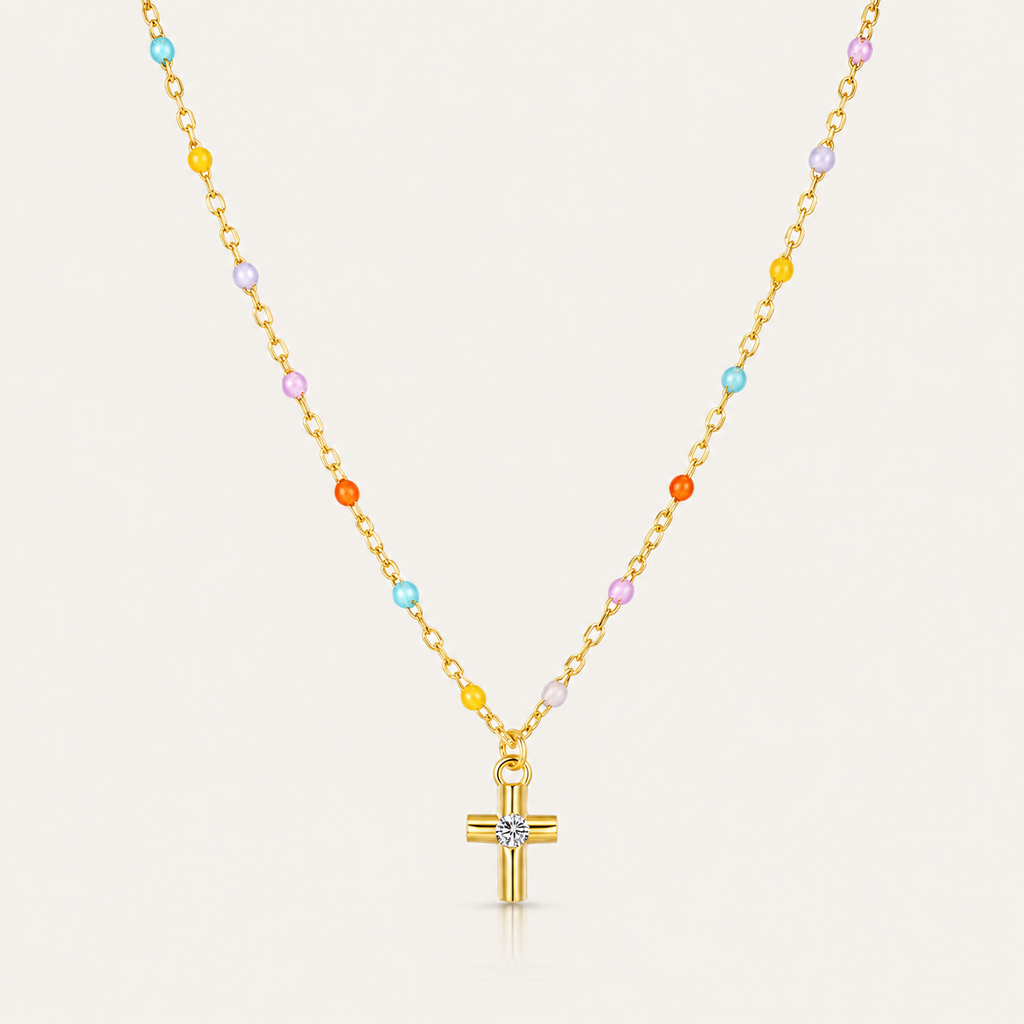 Joyful Light Colorful Beaded Cross Necklace