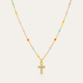 Joyful Light Colorful Beaded Cross Necklace
