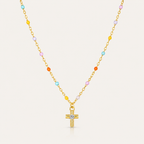 Joyful Light Colorful Beaded Cross Necklace