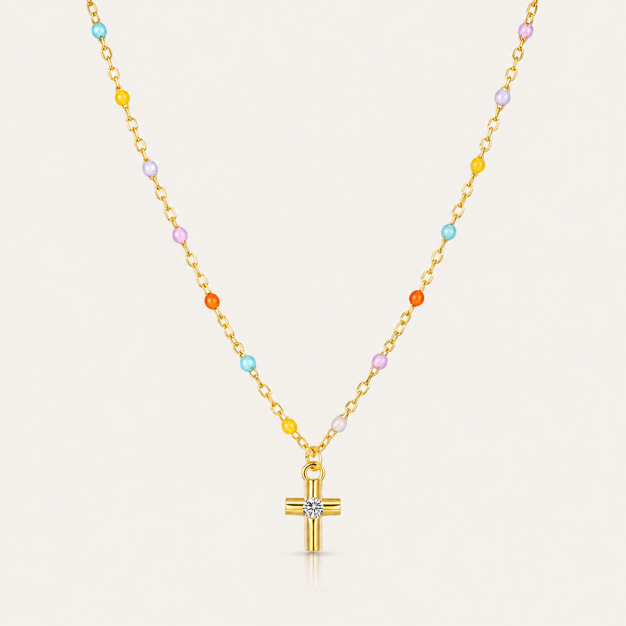 Joyful Light Colorful Beaded Cross Necklace