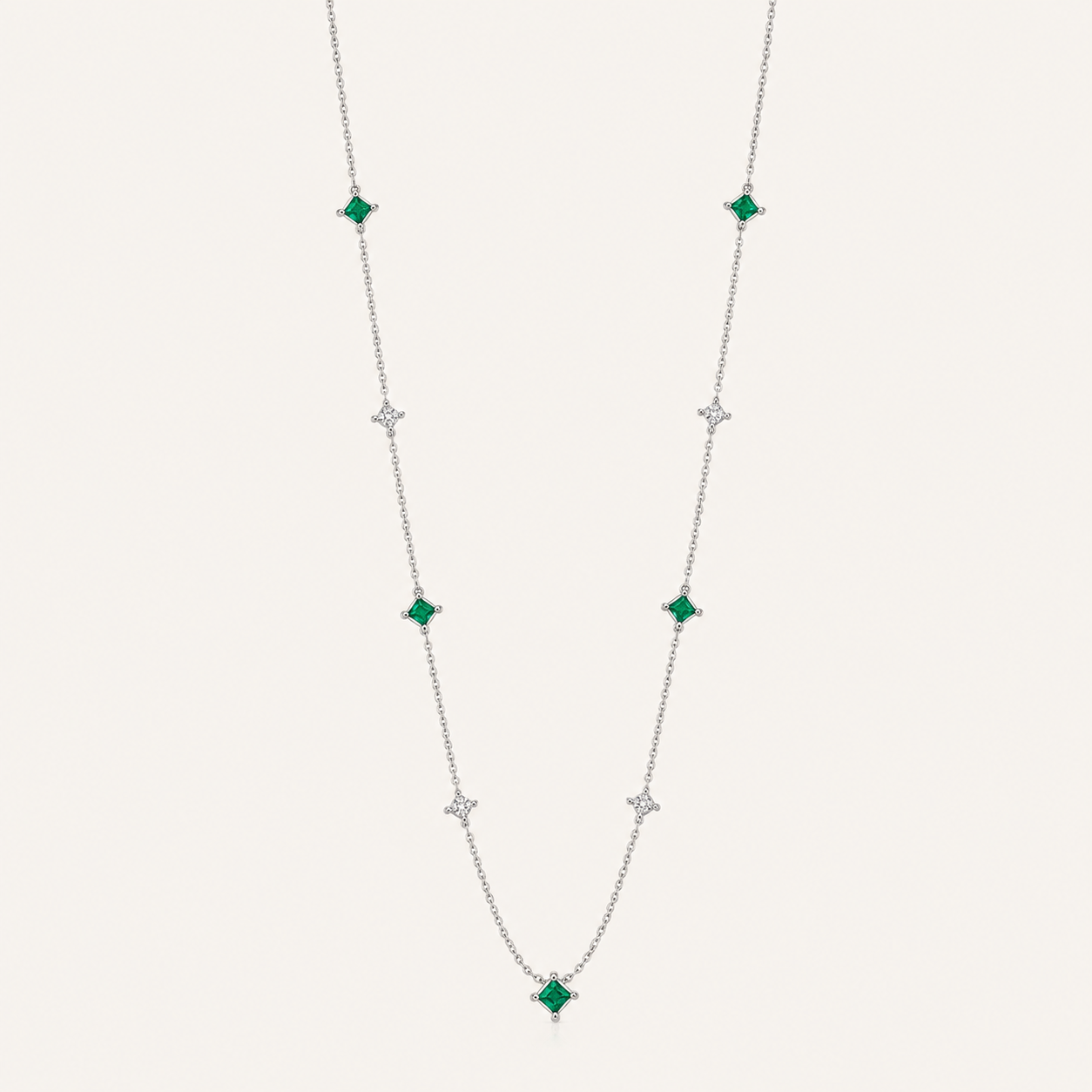 S925 Sterling Silver 18K Gold Plated Emerald &amp Diamond Multi-Stone Starry Pendant Necklace