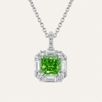 Emerald & Diamond Halo Pendant Necklace in Platinum