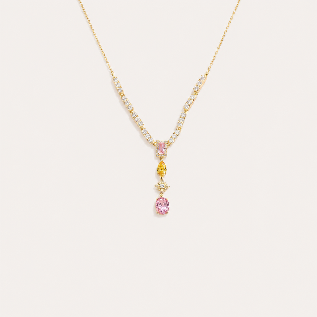 Yellow & Pink Zircon Tassel Necklace