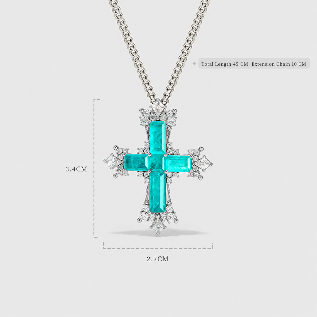 Luxury Paraiba Cross Necklace with Gold Chain and Sparkling Cubic Zirconia Accents