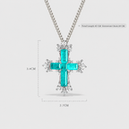 Luxury Paraiba Cross Necklace with Gold Chain and Sparkling Cubic Zirconia Accents