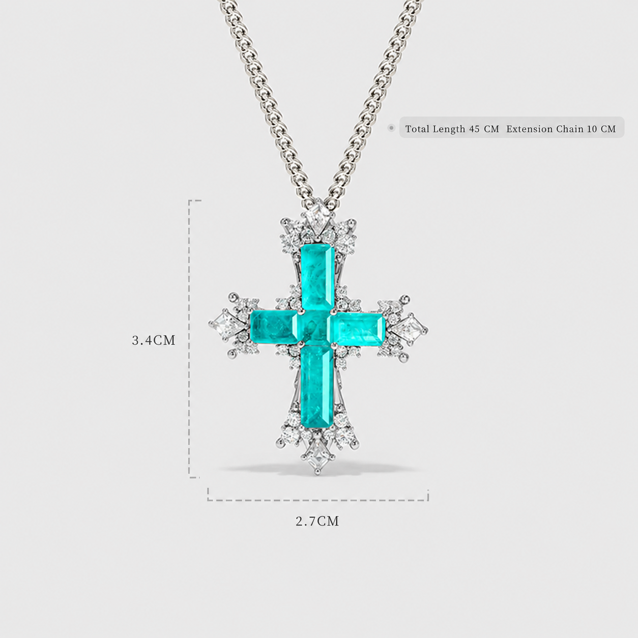 Luxury Paraiba Cross Necklace with Gold Chain and Sparkling Cubic Zirconia Accents