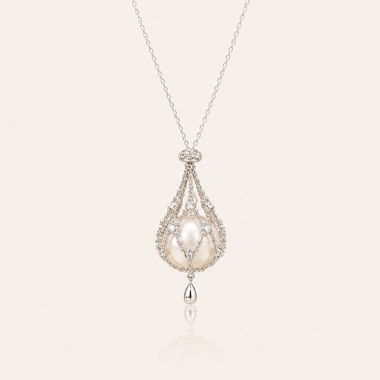 Elegant Pearl Drop Pendant Necklace – 925 Silver Minimal Luxury Necklace for Women
